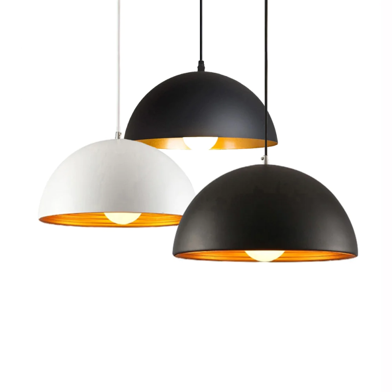 Modern Industrial Dome Pendant Light with Gold Inside - Image 7