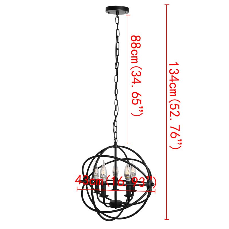 5-Light Globe Sphere Orb Cage Flush-Mount Chandelier - Image 3