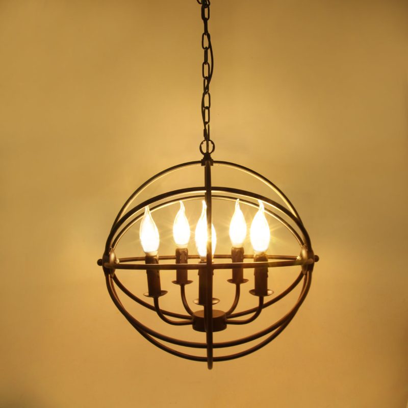 5-Light Globe Sphere Orb Cage Flush-Mount Chandelier - Image 6