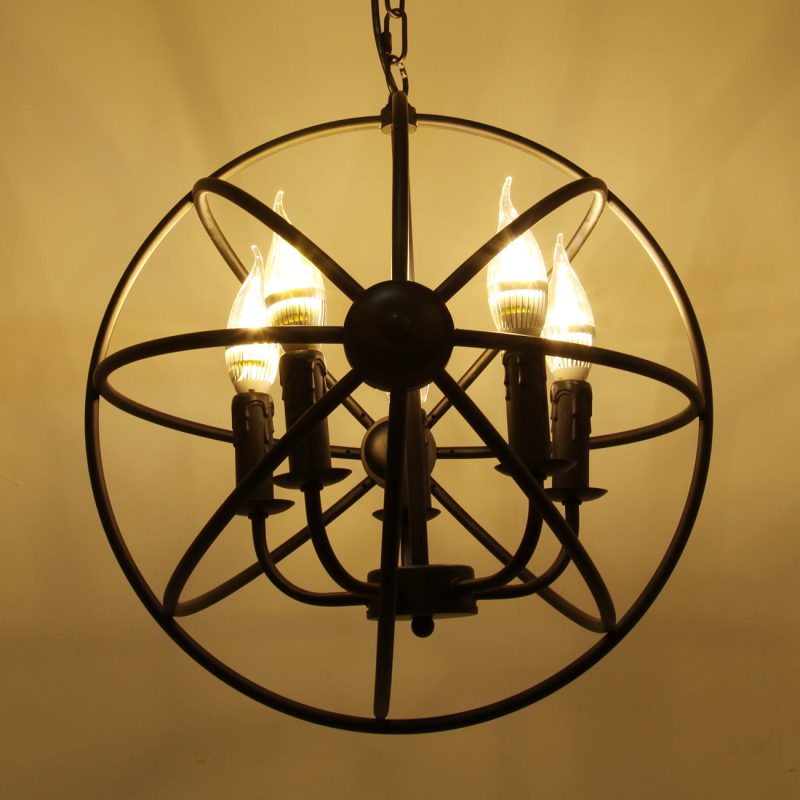 5-Light Globe Sphere Orb Cage Flush-Mount Chandelier - Image 7