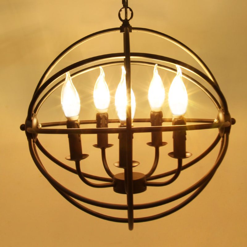 5-Light Globe Sphere Orb Cage Flush-Mount Chandelier - Image 4