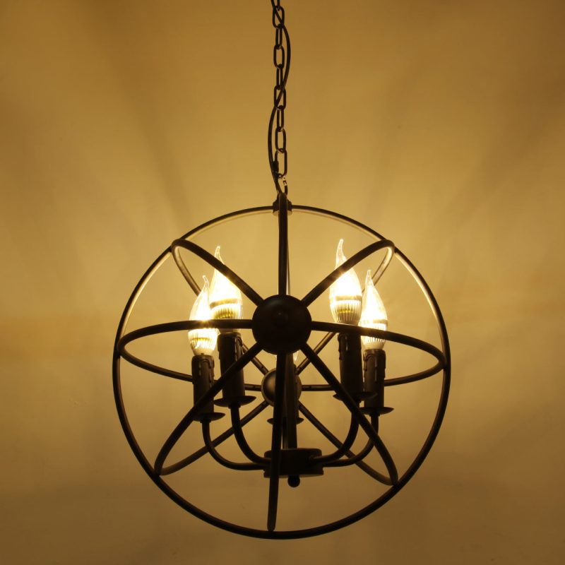 5-Light Globe Sphere Orb Cage Flush-Mount Chandelier - Image 5