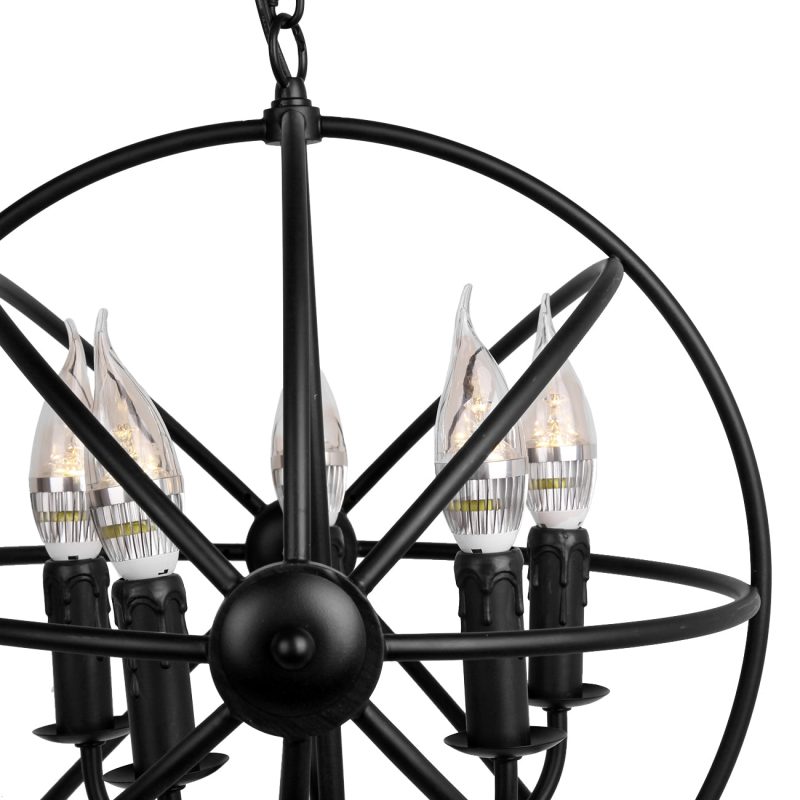 5-Light Globe Sphere Orb Cage Flush-Mount Chandelier - Image 8