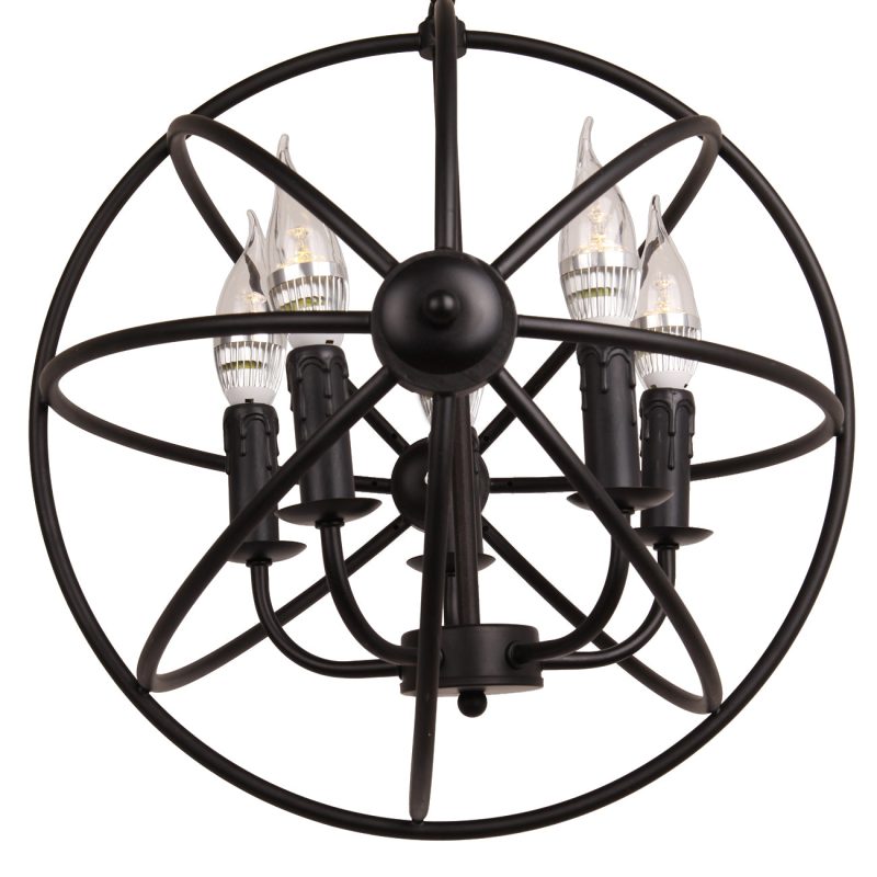 5-Light Globe Sphere Orb Cage Flush-Mount Chandelier - Image 10