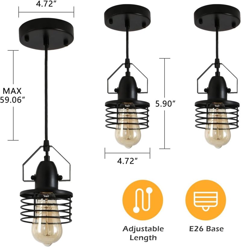 Industrial Black Pendant Light - Image 4