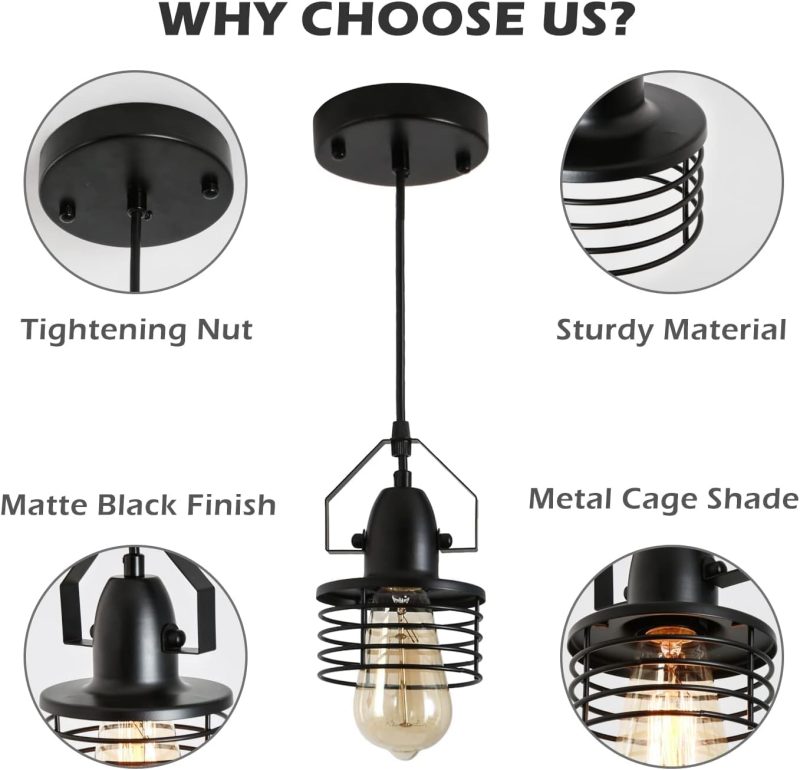 Industrial Black Pendant Light - Image 5