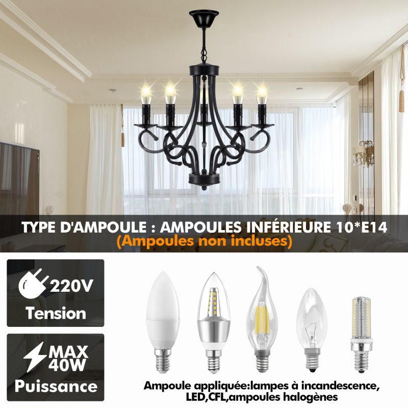 5 Light Iron Ceiling Light Vintage Chandelier - Image 7